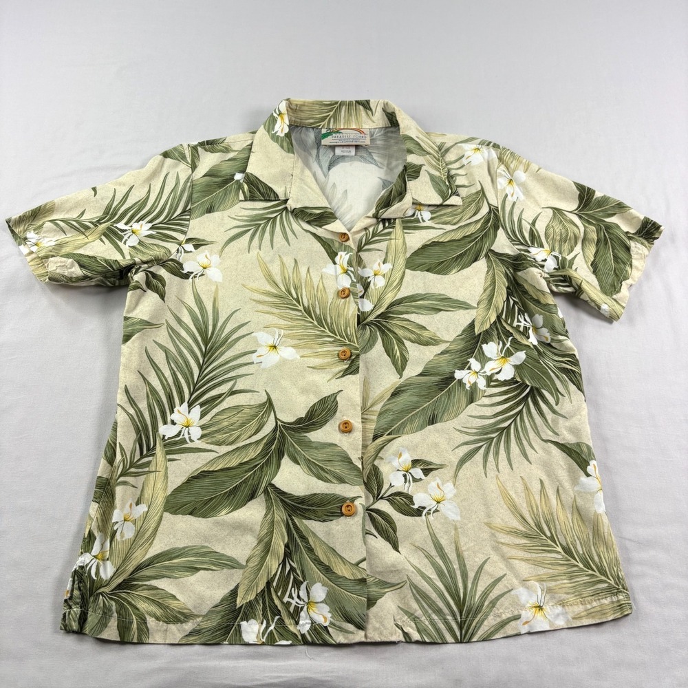 Vintage Paradise Found Shirt Mens M Floral Hawaiian Tropical Rayon Aloha Camp
